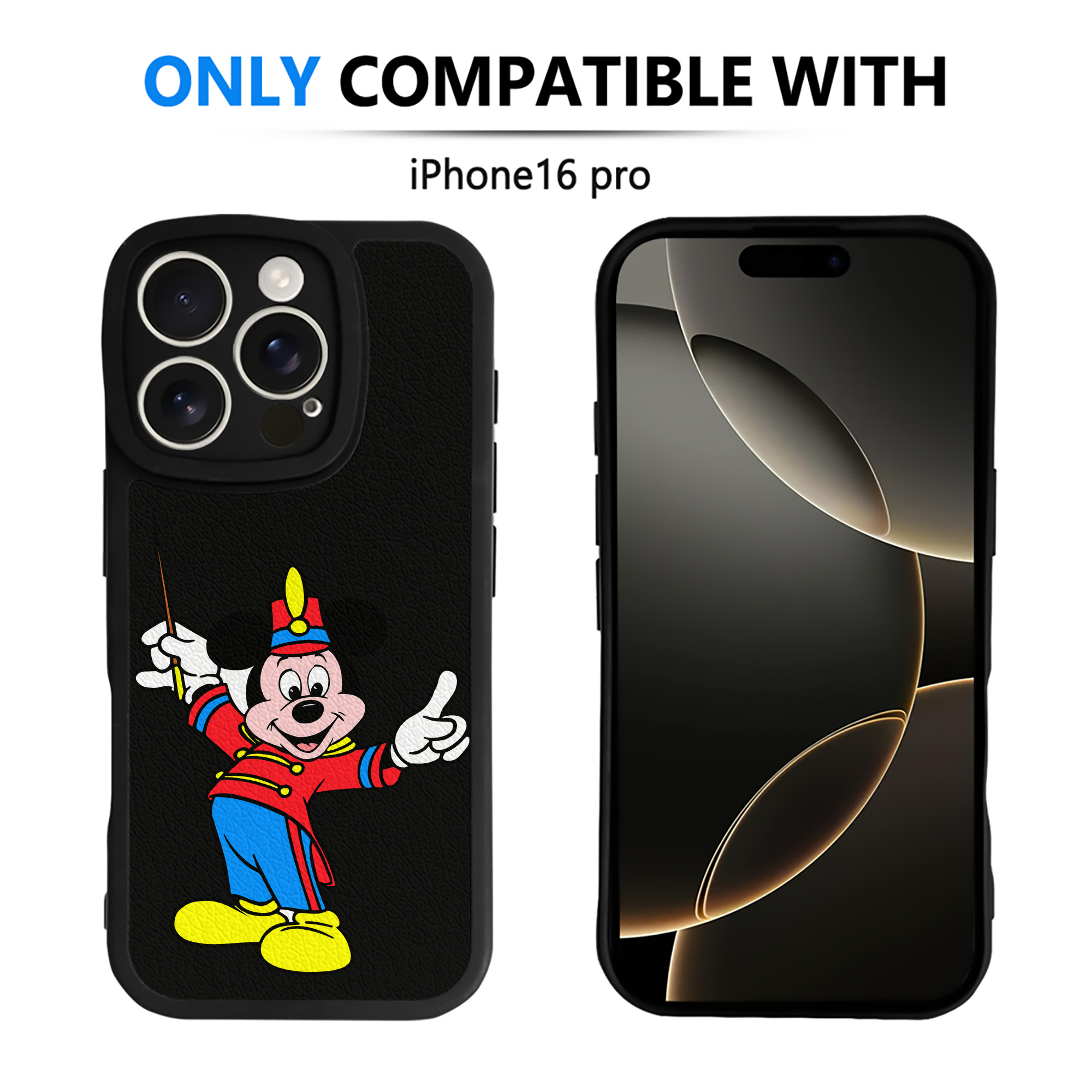（画像用） ミッキーマウス Mickey Mouse 【iPhone 16シリーズ対応】シリコンスマホケース（レザー調） 材質：シリコン